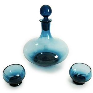 Peedee Barware Set Blue Glass Decanter 4pc Mid Century Modern Retro Vintage